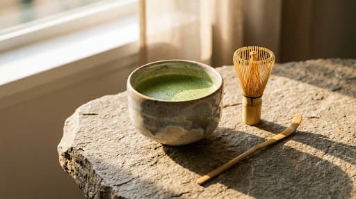 Strawberry matcha drink layered in a tall glass