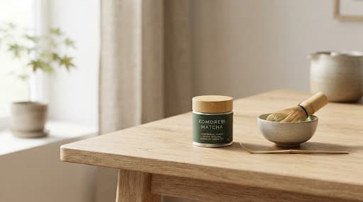 A tin of first-grade matcha beside a chawan bowl